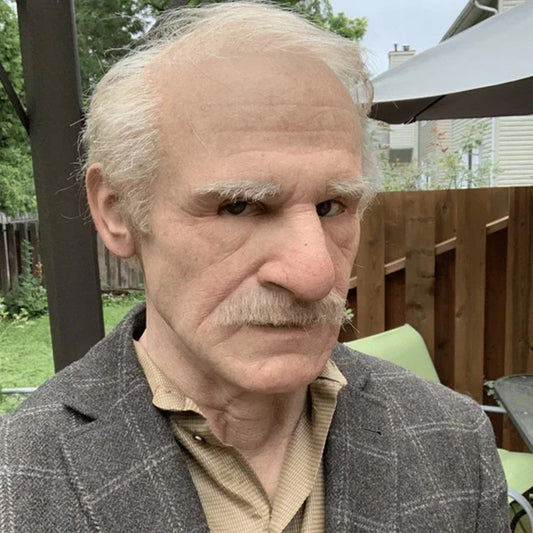 Realistyczna Maska Starego Człowieka – Maska Lateksowa na Halloween i Cosplay z Ruchomą Mundą